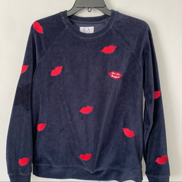 Zoe Karssen Kiss Kiss Bang Bang Navy Blue Velour Jogger Tracksuit Sweatsuit XS S - Picture 2 of 9